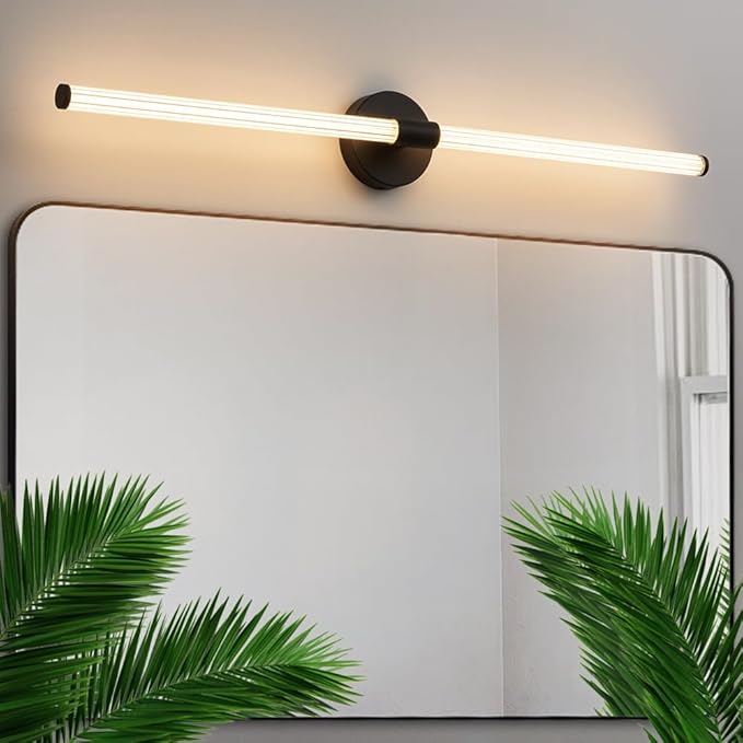 Dimmable LED Bathroom Vanity Lights Hardwired 360° Full Lighting Bathroom Light Fixtures Over Mirror Vanity Light Bar Modern Wall Sconce Warm Light for Bedroom Living Room - Black, 39 inch