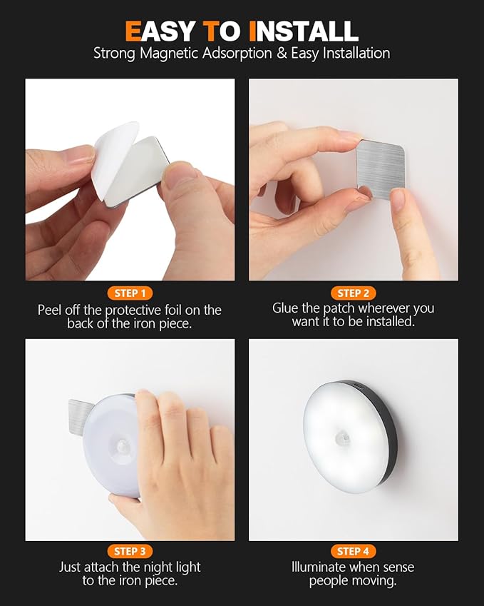Motion Sensor Night Light Rechargeable, Magnetic Puck Lights, 3 Modes & Dimmable, Motion Sensor Stair Lights Indoor for Bedroom Bathroom Kitchen Hallway Cruise (White Light)