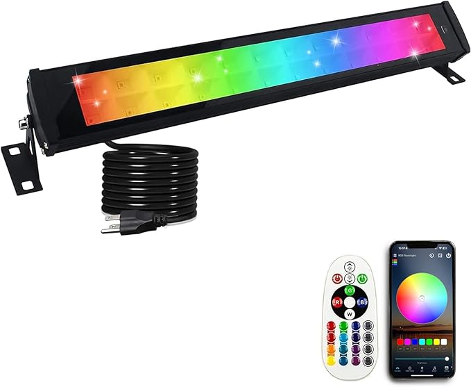 50W RGB Wall Washer Light, RGB Light Bar LED Smart Wall Lights with Remote Control Waterproof IP66 Dimmable LED Flood Light Bar Indoor Lights for Building, Stage, Wedding, Party