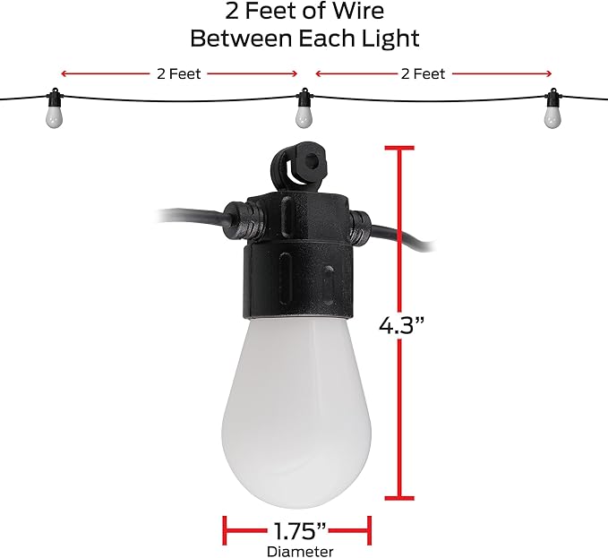 Monster 48 Foot Outdoor Smart RGB+IC+WW String Lights, 24 Bulb Individually Controlled Dimmable LEDs, Sound Reactive, Water & Weather Resistant, Compatible with Alexa, Siri, Google Home, App