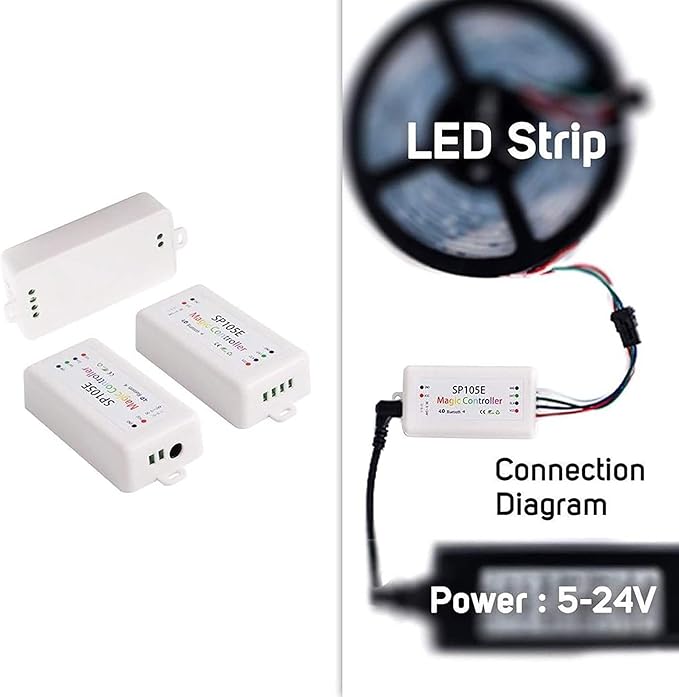 VIPMOON SP105E Wireless Bluetooth Controller, LED Light Controller DC5V~24V WS2812B Controller for WS2811 WS2812B SK6812 LED Strip Pixel Module Panel Lamp