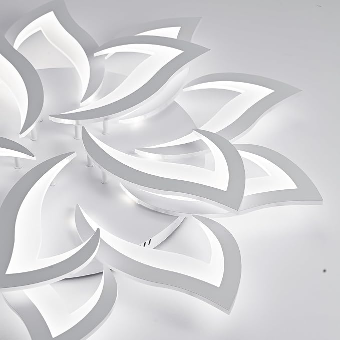 HuixuTe 36" White Modern Geometric Dimmable Ceiling Light Fixture, 15 Leaves Low Profile Flush Mount Ceiling Light for Kitchen, Bedroom, Living Room