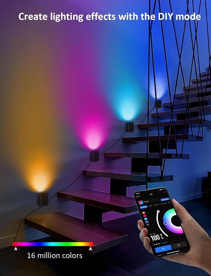 APPECK RGBCW Smart Wall Sconces - 54 Dynamic Scene WiFi Wall Lights Work with Alexa, Music Sync and Timer Function, Indoor Dimmable Led Wall Lights for Living Room, Bedroom, Party Decoration (RGBCW)