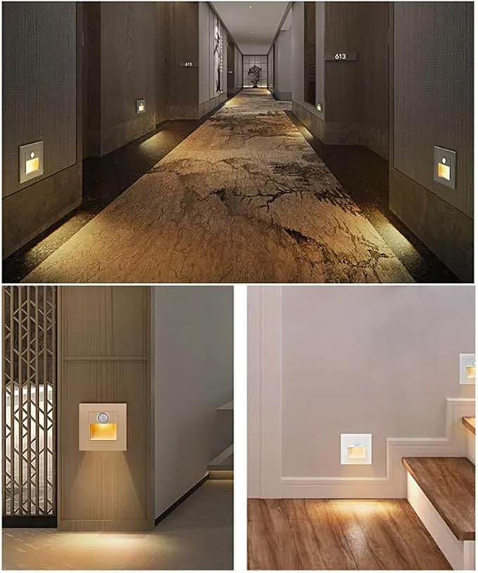 Motion Sensor Stair Lights 3W 3000K Recessed LED Step Light Indoor Stair Step Wall Lamp Staircase Bedroom Decoration Silver