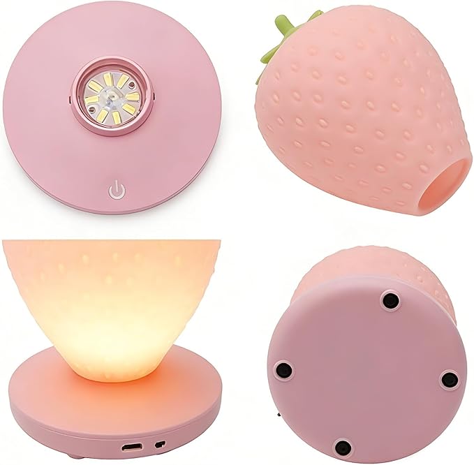 ‌Strawberry Night Light, Cute Silicone LED Touch Strawberry Lamp, USB Rechargeable, 3 Modes Dimmable, Color Changing Bedside Lamp, Valentine's Day, Birthday Gifts