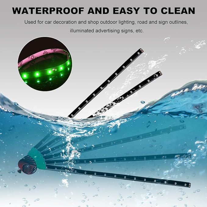 6 PCS 15 LED Strip Underbody Light, DC 12V 1Ft Flexible Underglow Car LED Light Strip with 6 Inch Wire, Waterproof LED Interior Exterior Decoration for Car Truck Motorcycle (Green)