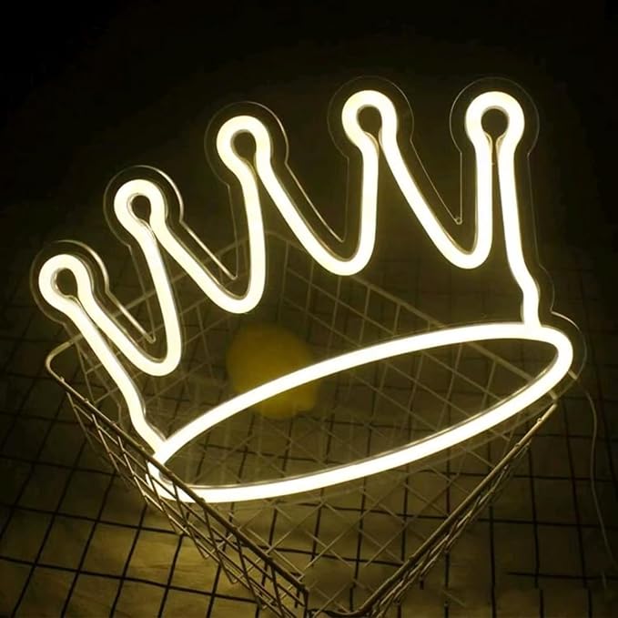 Crown Neon Sign Yellow LED Crown-Shaped Neon Sign for Room Decor, Dimmable Light Birthday Party Wedding Gifts for Girls Accessories Decorations Aesthetic, Birthday Wall Decor Gift