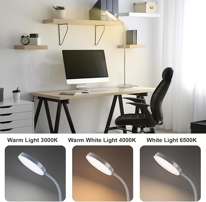 Floor Lamp, Led Floor Lamps for Living Room, Stepless Adjust Color Temperatures & Brightness Standing Lamp with Touch Control Tall Lamps Adjustable Gooseneck Reading Floor Lamp (Grey)