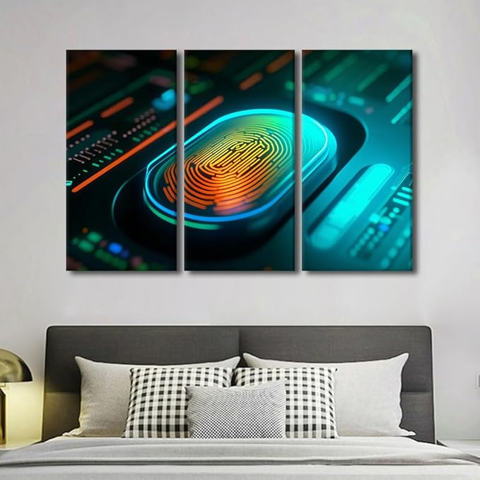 Modern Wall Art 3 Panel Concept of Cybersecurity and Data Protection Print on Canvas Wall Decoration, Stretched Framed Cybersecurity Artwork Gallery-Wrapped Ready to Hang, 60" Wx40 H