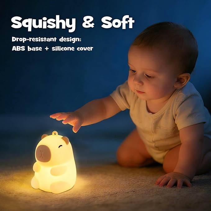 Capybara Night Light Squishy Silicone Nursery Breastfeeding Nightlight with Dimmable Warm White & RGB Color Modes Cute Capybara Lamp Rechargeable Touch Bedside Desk Animal Lamp for Bedroom Dorm Decor