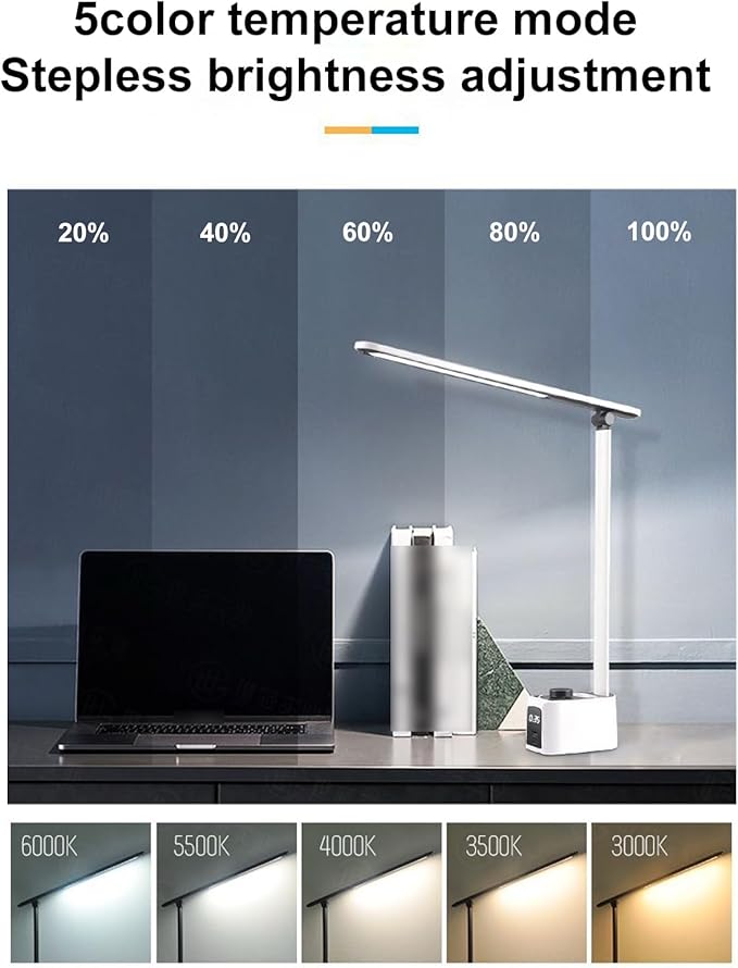 Pssopp LED Desk Lamp, 5 Color Temperatures Adjustable 18W Eye Caring Table Reading Lamp for Home Study and Office (T221012)
