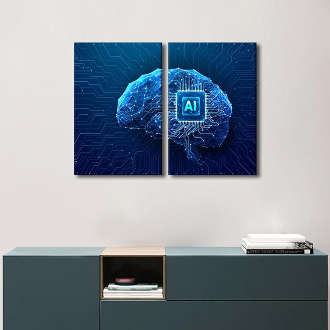 3 Pieces Framed Chip Integral Canvas Prints Wall Art for Home Decor Technology Brain Pictures Print On Canvas for Office Posters Living Room Decoration Ready to Hang,24" Wx16 H