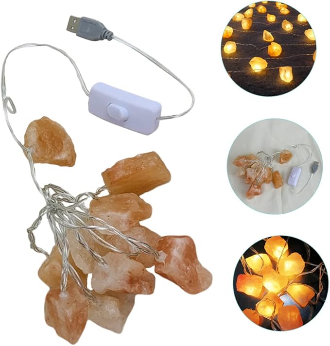 HOMSFOU 1set Himalayan Salt String Light Night Lamp USB Powered Decorative Led Beads for Home Office Yoga Relaxation Creates Calming Atmosphere