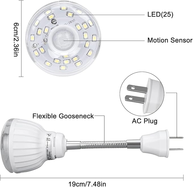 Plug in Motion Sensor Night Light Indoor, PIR Infrared Motion-Activated LED Night Light for AC Outlet,Dusk to Dawn Sensor Smartlight,360° Directional Rotating for Garage Stairway (3W 1pcs)