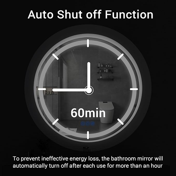 24” Circle LED Bathroom Mirror Round LED Mirror Bathroom Vanity Mirror with Lights Wall-Mounted Front & Backlit,Stepless Dimming,Smart Memory Touch,Anti-Fog,Shatterproof for Modern