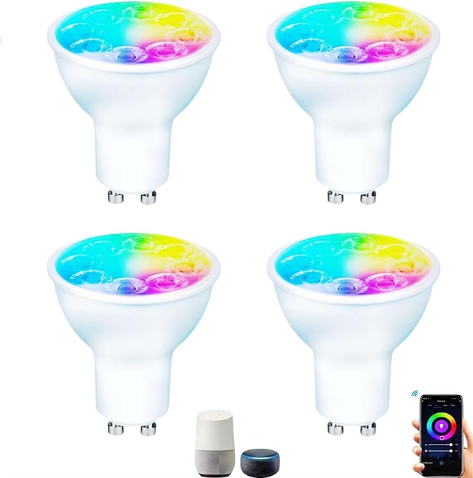 Smart Gu10 LED Bulbs Dimmable Color Changing,RGB Gu10 Bulb, WiFi & Bluetooth LED Bulb Work With Alexa Google, Adjustable 16 Million Color And Music Sync,For Living Roomn Bedroom Office Hotel Etc.4Pack