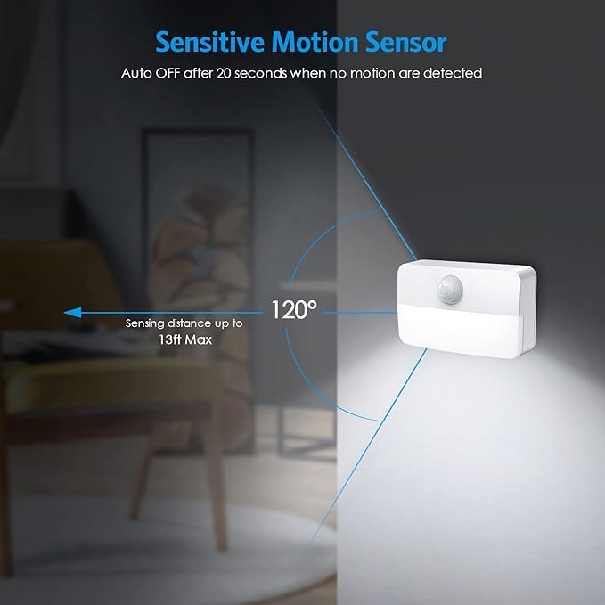 AMIR 6 Pack Mini Motion Sensor Stair Light for Indoor, Battery-Powered LED Night Light, 40 Lumen 6500K, Cordless Closet Lights, Safe Lights for Stairs, Hallway, Bathroom, Kitchen, Cabinet