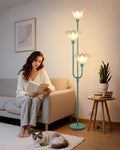 Lightdot Flower Floor Lamp 3-Lights Rustic Floor Lamps with 3000K Warm White Bulbs for Wedding Party Modern Tall Standing Lamp for Living Room/Bedroom-Grey Green-12
