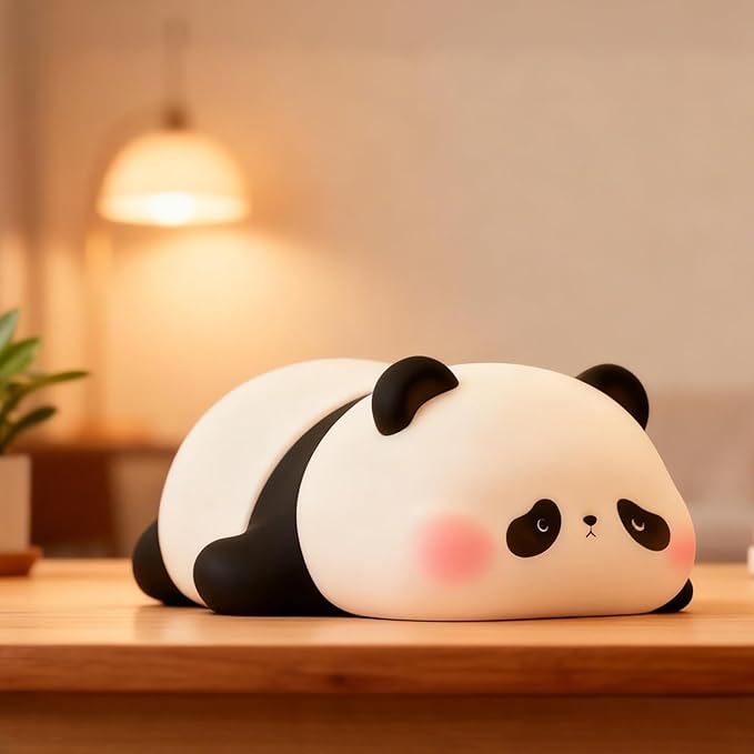 Cute Panda Night Light for Kids, LED Panda Lamp, Food Grade Silicone Novelty Animal Night Lamp,Dimmable Nursery Squishy Nightlight, Cool Gifts for Kids, Office Desk/Baby Boys/Girls Room Decor