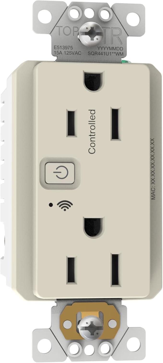 Square D by Schneider Electric X Series 15A 125V Wi-Fi Energy Monitoring Socket Outlet, Tamper Resistant, Needs Neutral Wire, Matter Certified, Works with Alexa, Google Home, Apple Home, Light Almond