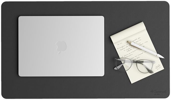 Smead Desk Pad, Vegan Leather Desk Mat with Non-Slip Faux Suede Backing, Perfect Desk Organizer for Office Decor, 23.6” x 13.7” Small, Charcoal (64838)