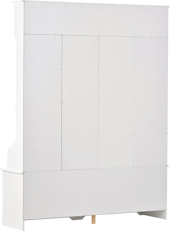 Wide Hallway Coat Rack Hall Tree with Shoe Storage Rack, 24 Cubes 6 Hooks and 3 Top Shelves, Large Storage Bench for Entrance, Enterway (White)