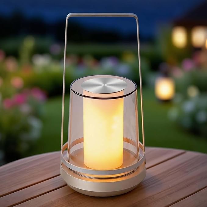 Gold Decorative Table Lamp with Elegant Light Effects - Rechargeable Touch Lamp, Tap for Romantic Flame & Sparkle, Luxury Ambient Light for Living Room, Dining, Wedding Gift