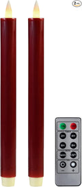 Flameless Taper Candles Flickering with Remote and Timer, 3D Moving Flame Taper Candle Battery Operated to 400 Hours, 9 Inch Window Candles, (Burgundy)