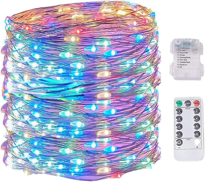 LED Fairy Lights Battery Operated String Lights Waterproof Silver Wire Firefly Lights for DIY Crafts Wedding Indoor Outdoor Christmas Patio Garden Decoration (Multicolor, 33FT-100LEDS)