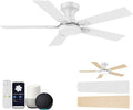 42 Inch Ceiling Fans with Lights,Smart Low Profile Ceiling Fan with Light and Remote Control,Alexa,APP,White Flush Mount Ceiling Fans for Small Bedroom,Patio,Outdoor Indoor Use,Dimmable LED,6 Speed