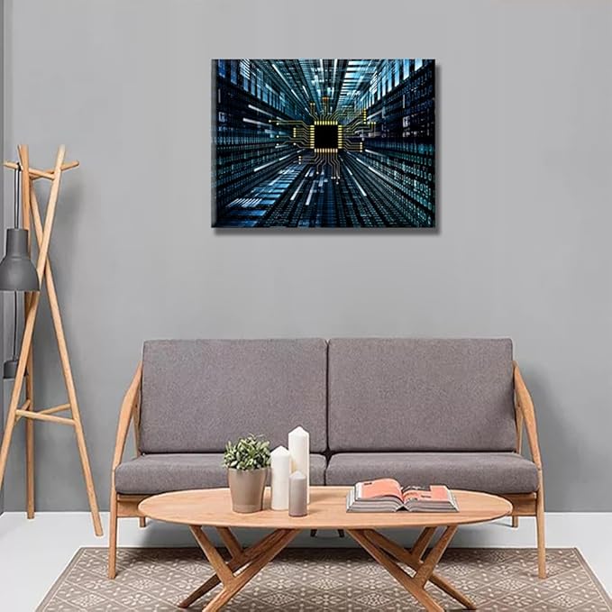 LSIUHWUWI 1 Piece Digital Circuit and Number Graphics Pictures for Bedroom Abstract Design Wall Decorations Circuit Board Home Decor Posters and Prints Ready to Hang Artwork for Home Walls 12X16 INCH