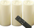 CANDLE CHOICE Outdoor Battery-Operated Flameless Candles with Remote Timer Waterproof Flickering Plastic Electric LED Pillar Lights for Lantern Patio Garden Wedding Halloween Christmas 3”x7” 3 Pack
