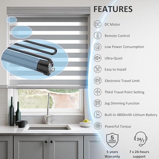 Motorized Roller Shade Motor Kit, 4800mAh Rechargeable Electric Blind Motor, Remote Control Retrofit, High Torque Tubular Drive for Window Shades (13 N.m for Φ50mm (2") Groove Tube)