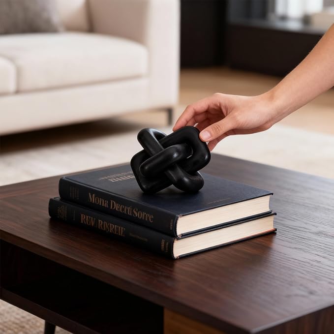 Wooden Knot Decoration Bohemian Decoration Hand-Carved Knot Black Coffee Table Decoration Suitable for Modern Home Bedroom Living Room Farmhouse Dining Table Minimalist Decoration (Black)