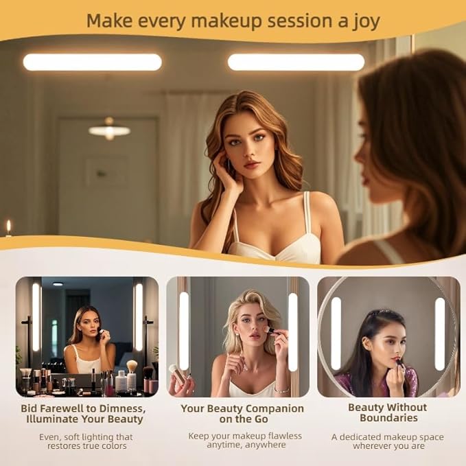 2 Pack Rechargeable Wireless Vanity for Mirror, Magnetic LED Makeup Lamp with Touch Control, Adjustable Brightness & Angle, Stick-On Bathroom Vanity for Makeup, Bedroom, and Dorms