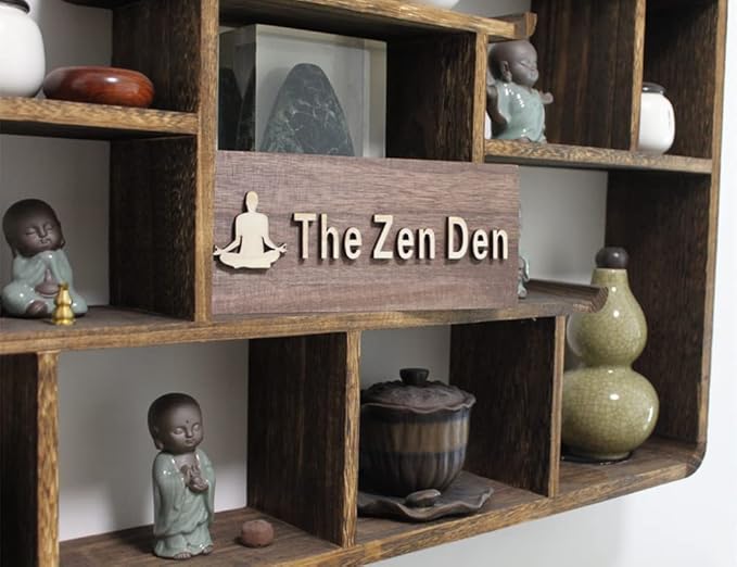 The Zen Den signs Room Decor Meditation in Progress Wall Hanging Sign,Inspirational Wooden Door Plaque for Yoga Studio Bedroom Decoration (Brown)