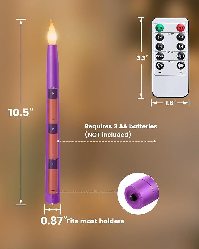 SURAIELEC Set of 5 Battery Operated Advent Candles, 10.5'' Christmas Taper Candle with Remote, Timer, Flameless LED for Advent Wreath, Christmas Decoration (Rechargeable Battery Not Compatible)