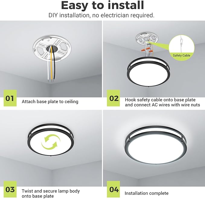 hepside 13inch Flush Mount Ceiling Light Fixture 2 Pack, Dimmable & 5CCT Ceiling Light Black, 24W 3000K 3500K 4000K 5000K 6500K Adjustable Ceiling Lamps for Bathroom Bedroom Hallway