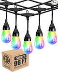 Lightdot 96FT Outdoor RGB String Lights - Dimmable Color Changing LED Patio Lights with Remote, Waterproof Commercial Grade for Cafe, Bistro & Backyard, ETL Listed