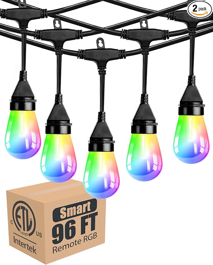 Lightdot 96FT Outdoor RGB String Lights,Outside Hanging Light Waterproof for Porch, Deck, Garden, Backyard, Balcony, Dimmable- ETL Listed