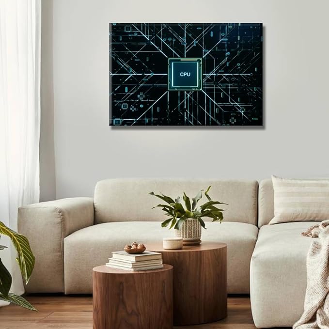 LSIUHWUWI Wall Decor CPU Concept Wall Art CPU and Circuit Board Pattern Wall Decor for Living Room 1 Piece Contemporary Home Decor Print on Canvas Ready to Hang 16X24 INCH