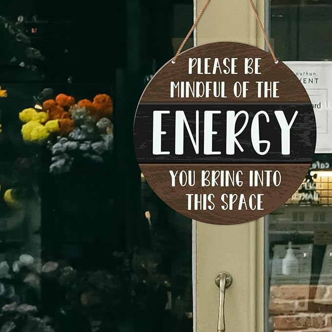 HSNBT Positive Energy Door Sign Zen Spiritual Room Wall Decor Meditation Witchy Home Wooden Hanging Sign Decorations Gifts for Meditation Yoga Lover, Please Be Mindful of The Energy