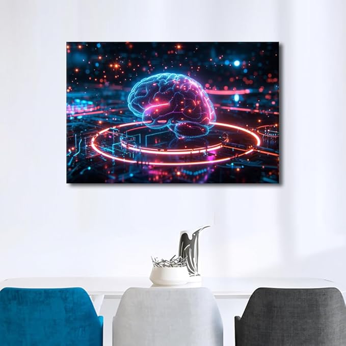 TUMOVO Digital Brain Wall Decor for Living Room Science and Technology Canvas Printing Wall Art Neural Networks Pictures for House Wall Decorations for Bedroom Modern Print 24" Wx36 Hx1 Panel