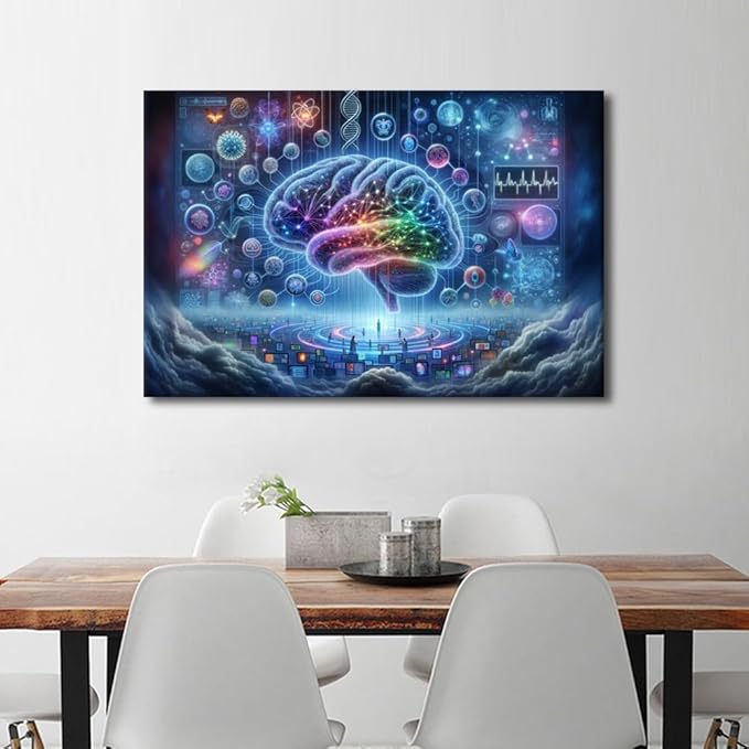 Digital Brain in Colour Background Painting Artwork Neural Network Pictures for Living Room Wall Decoration Artificial Intelligence Canvas Printing Wall Art Wall Decor for Bedroom 24"Wx36"Hx1 Panel