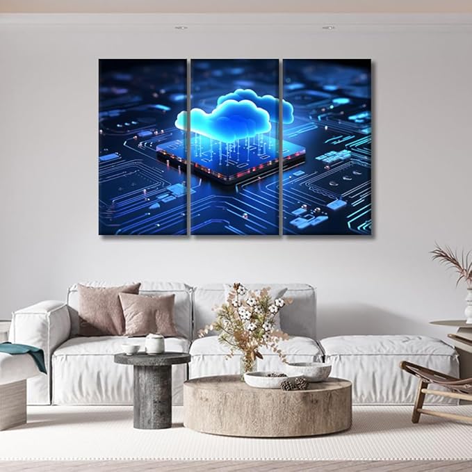 LSIUHWUWI Large Canvas Wall Art Transfer and Storage of Big Data on the Internet Picture Posters, AI Pictures Print on Canvas Wall Art for Office Wall Decor Framed Ready to Hang 20x40inchx3