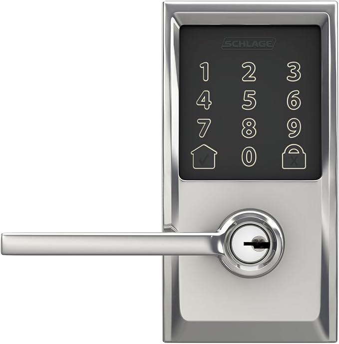 Schlage Encode Smart Wi-Fi Lock with Lever Handle, Touchscreen Keypad, Keyless Entry Door Lock, App Control, Alexa, Google Home and Airbnb Compatible, Bright Chrome, FE789WB CEN 625 LAT