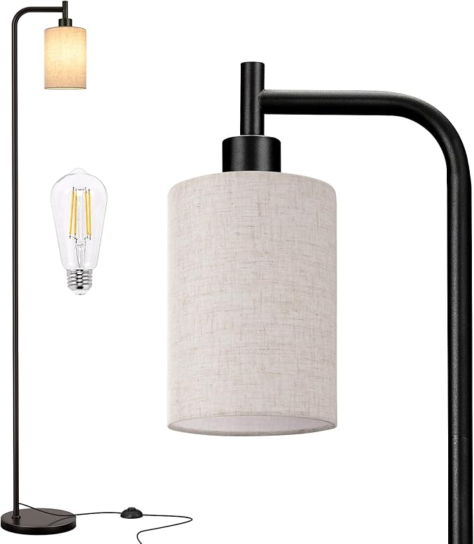 Floor Lamps for Living Room - Tall Standing Lamp with Linen Shade, Floor Lamp with LED Bulbs, Modern Floor Lamps for Bedroom Office Corner
