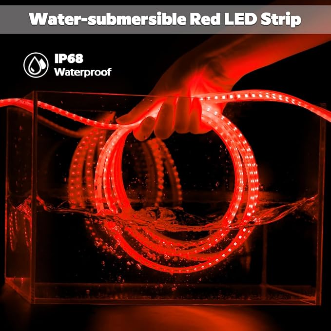 DC24V 630nm Red LED Strip for Sauna Lighting, Flexible Cuttable Dimmable Long 5m 16.4ft 600 LEDs Heat-Resistant IP68 Waterproof Chromotherapy Sauna Light Tape (Ordinary Red)
