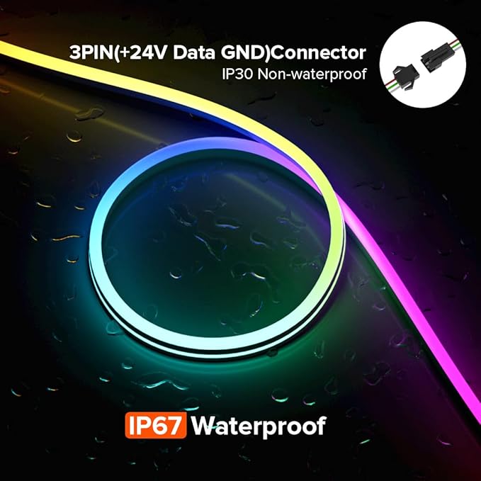 BTF-LIGHTING WS2811 IC RGB Chasing Color Neon Light 9.8FT DC24V 54IC 108LED/m T0817 IP67 Waterproof Flexible Addressable Rope LED Strip for Wall Bedroom Indoor DIY Decor (No Adapter or Controller)