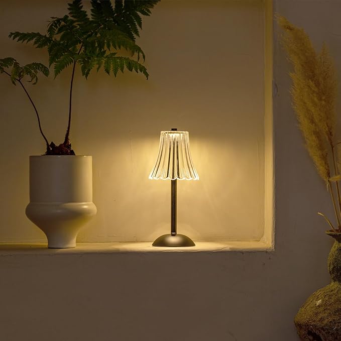 Cordless Table Lamps for Home,Table,Dining Room, Gold Rechargeable Lamps, USB Charge 12'' Tall LED Brass Portable Outdoor Indoor Table Lamp with Built-in Dimmer (Black-White)